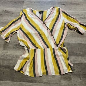 V neck multi colored striped blouse